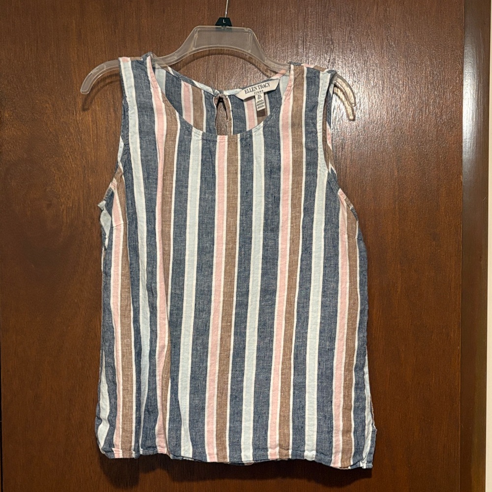 Ellen Tracy Striped Sleeveless Tank in Blue, White & Pink